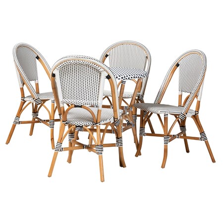 Baxton Studio Genica Classic French Black and White Waeving and Natural Brown Rattan 5-Piece Dining Chair Set 210-12698-12699